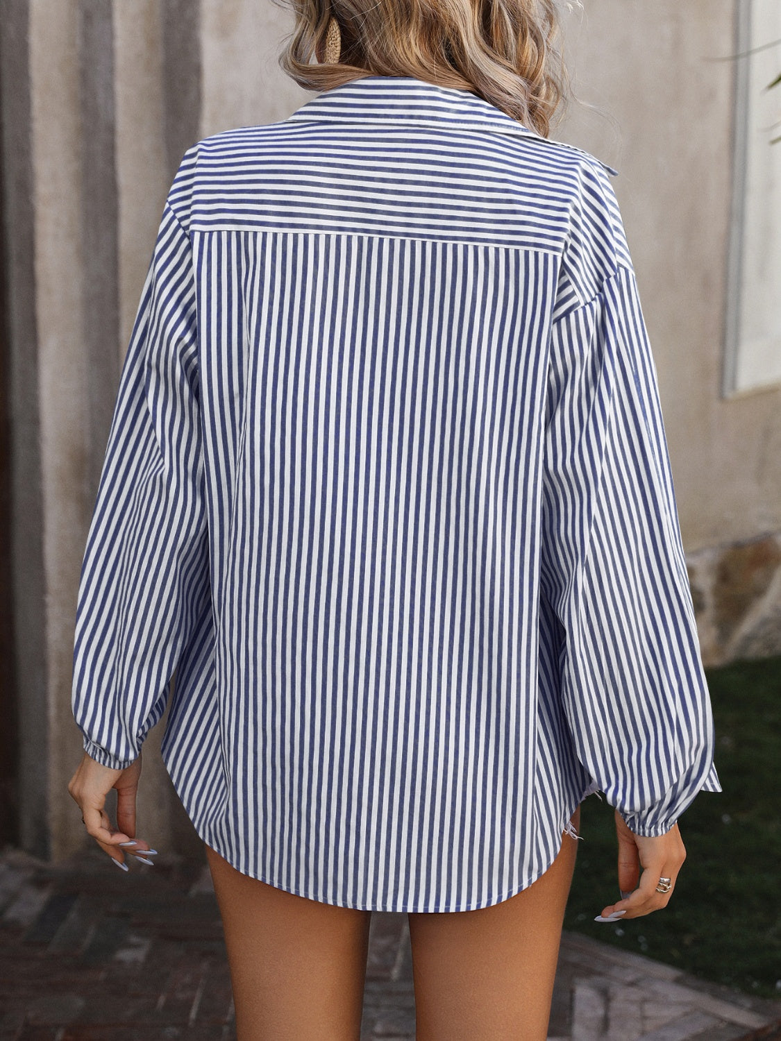 Striped Pocketed Button Up Long Sleeve Shirt