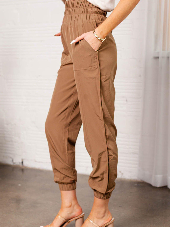 Elastic Waist Cropped Pants with Pockets