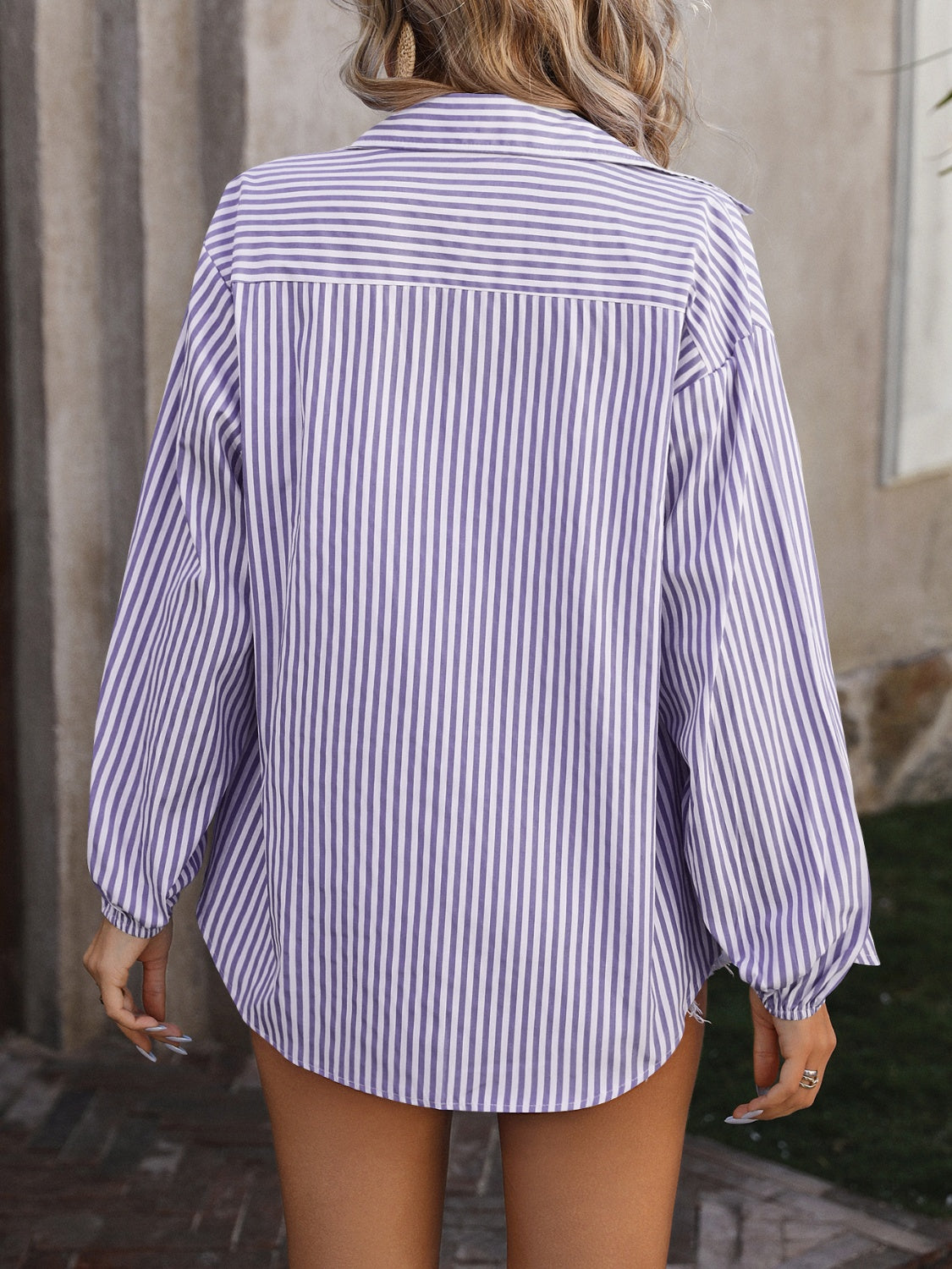 Striped Pocketed Button Up Long Sleeve Shirt