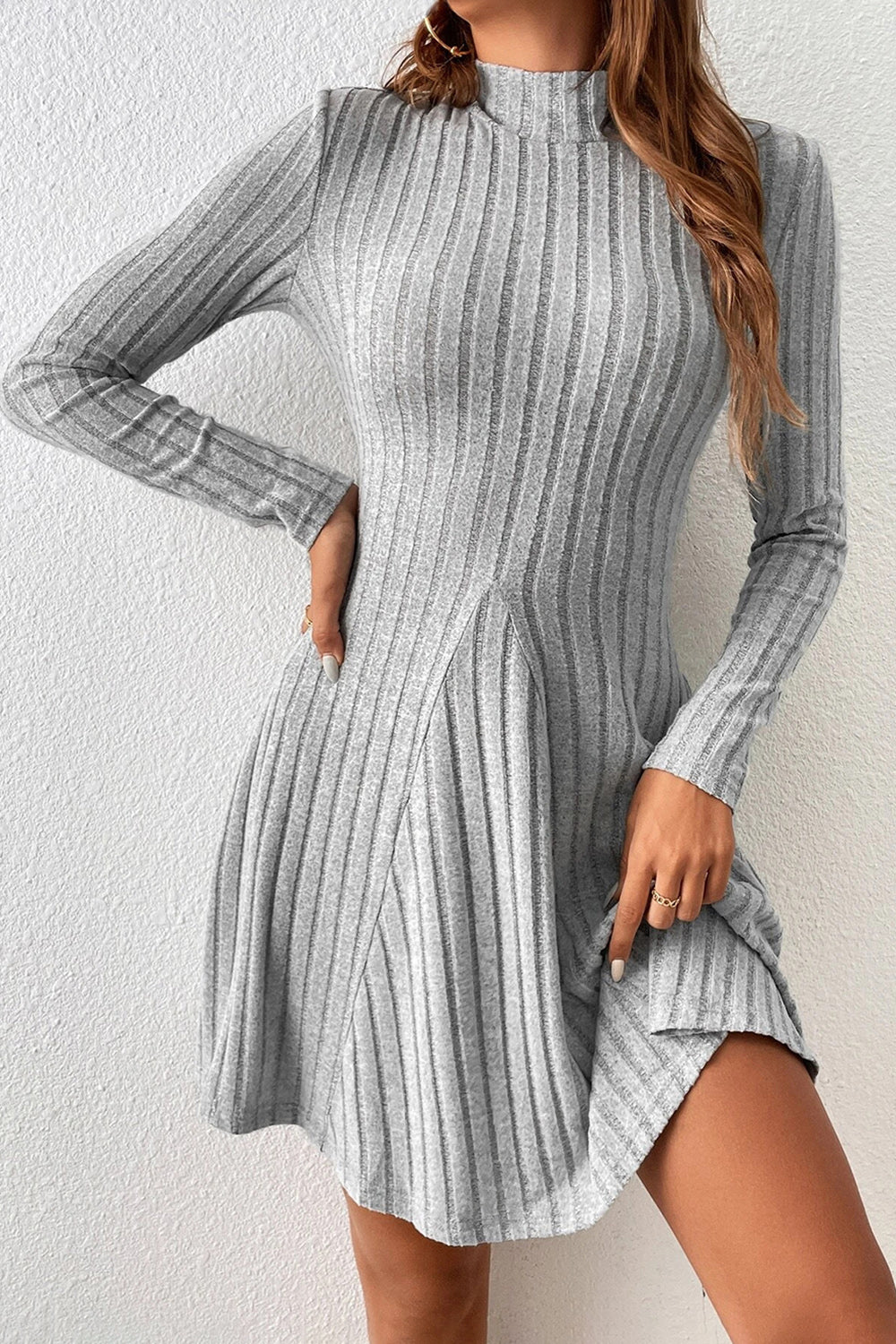 Mock Neck Long Sleeve Mini Dress