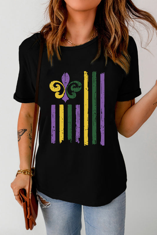 MARDI GRAS Graphic Round Neck T-Shirt